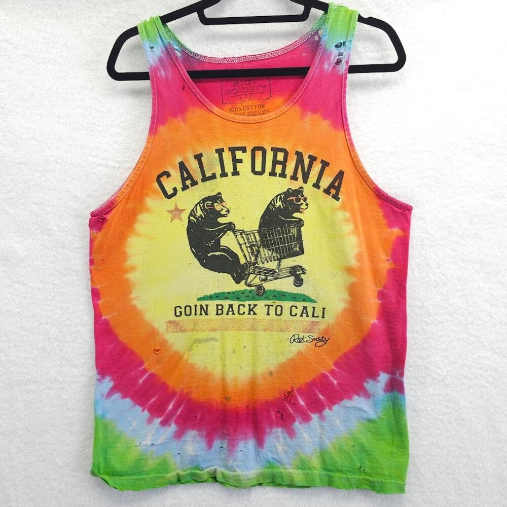 Riot Society Tie Dye Distressed Torn California Tank Top Large